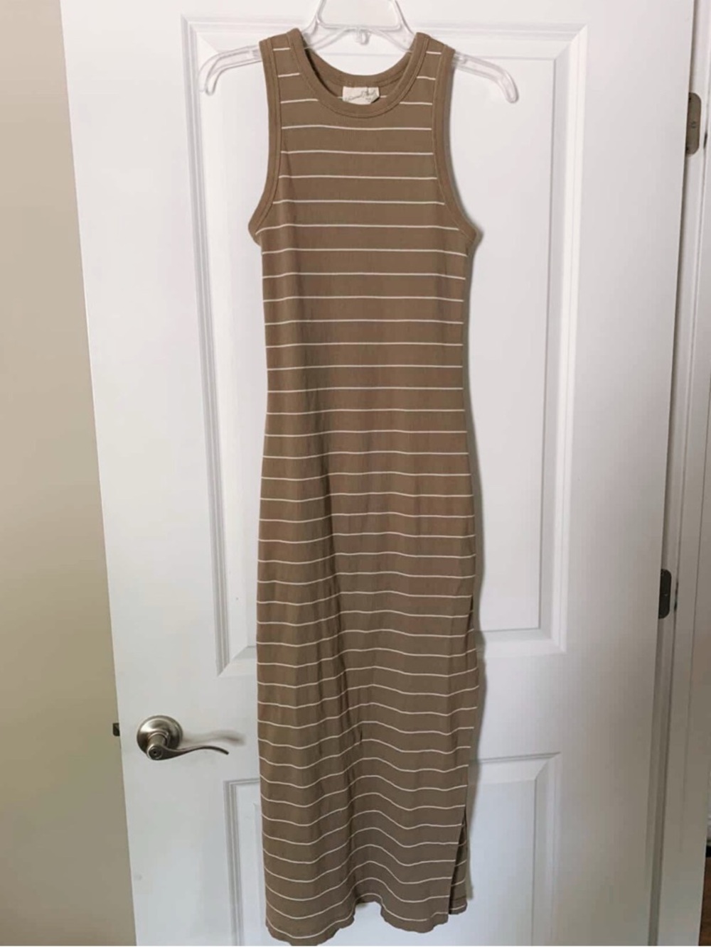 Universal Thread Tan and White Striped Sleeveless Maxi Dress
